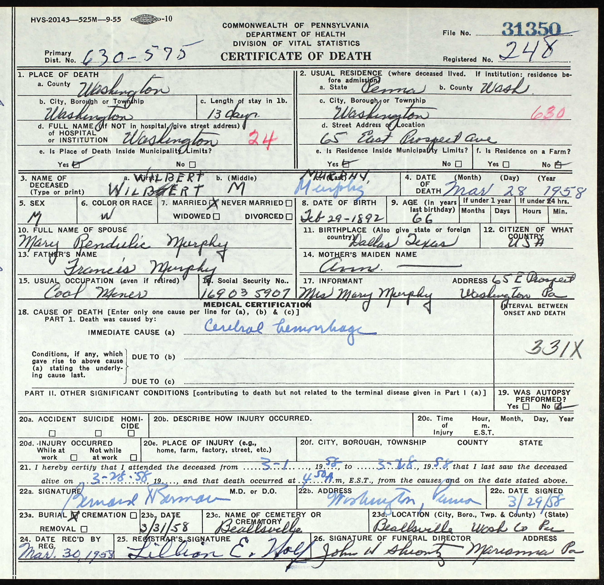 death certificate